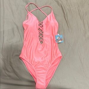 Bright coral one piece swim